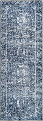 Bloom Rugs Washable Non-Slip 7 ft Runner - Blue Traditional Runner for Entryway, Hallway, Bathroom, and Kitchen - Exact Size: 2.5' x 7' - color: Blue, size: 2'6" x 7' (Runner)