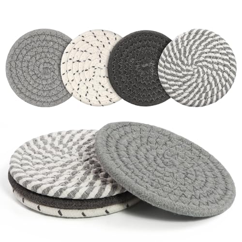 Coasters Set of 4 for Drinks, Cotton Woven 4 Colors Absorbent Boho Coasters for Home Decor Cups - Hot or Cold Drink Thickened (Grey) - color: Gray