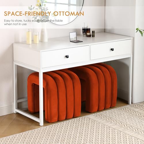 ONEVOG Velvet Pouf Ottoman, Small Ottoman Foot Rest for Couch, 18 Inch Cute Vanity Chairs for Makeup, Living Room Decorative, Sturdy Frame, Upholstered Modern Footrest for Bedroom, Dorm, Rust, 2Pcs - color: Rust