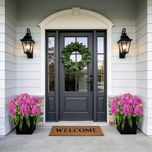 Ammyoo 8 Pcs Artificial Hydrangea Flowers Silk Purple Fake Flower with Eucalyptus for Outdoor Decorations UV Resistant Realistic Faux Plants for Garden Porch Window Box Indoor Table Decor - color: Purple