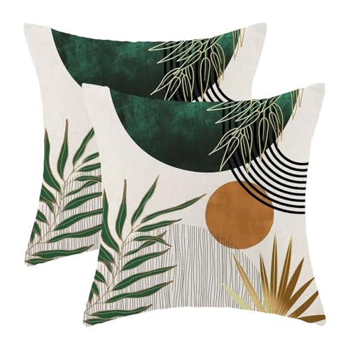 Boho Mid Century Pillow Covers 16x16 Set of 2, Boho Leaves Abstract Throw Pillowcase Geometric Aesthetic Sunset Outdoor Farmhouse Cushion Cover for Sofa Couch Bed Living Room Decor - color: Boho17, size: 16" x 16" (Pack of 2)