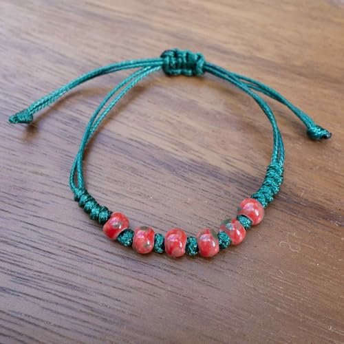 Handmade Green Boho Bracelets for Women, Bohemian Ceramic Beads Bracelets for Friends, Trendy Porcelain Stone Beaded Bracelets for Sisters - color: white and red