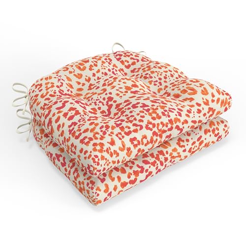 Abstract Indoor/Outdoor Chairpad with Ties, Tufted Weather, and Fade Resistant, 15.5" x 16", 2 Count - color: Sunny Spot Papaya, size: 15.5" x 16"