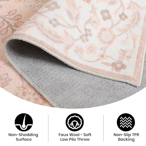 CRYPTOLITE Area Rug 4x6, Washable Faux Wool Throw Rugs for Living Room, Non Slip Low Pile Vintage Boho Carpet for Dining Room, Home Office, Bedroom, Kids Room, Bedside (Cinnamon) - color: Spring Flower - Cinnamon, size: 4' x 6' (Rectangular)