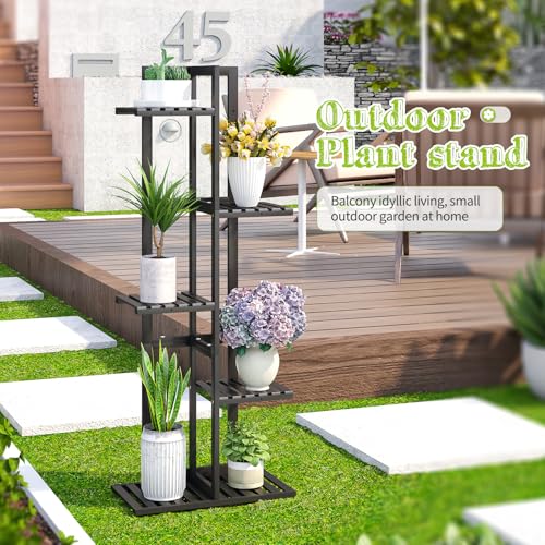 BMOSU Bamboo Plant Stand for Indoor Outdoor Plants Corner Tall Plant Shelf 6 Potted Holder Shelf Plant Rack Holder Display Rack(Black) - color: Black