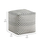 Benzara Modern Pouf Ottoman- Black White Basket Woven Jacquard- 16 Inch Square