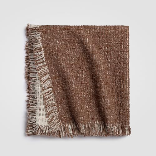 Zen Reversible Chestnut Harmony Throw Blanket 55x60, Chestnut Neutral Reversible Cotton Decorative Sofa and Bed Blanket, Lightweight All-Season Throw, Handwoven in India, Sofa Accent - color: Dark Brown, size: Throw (55" x 60")