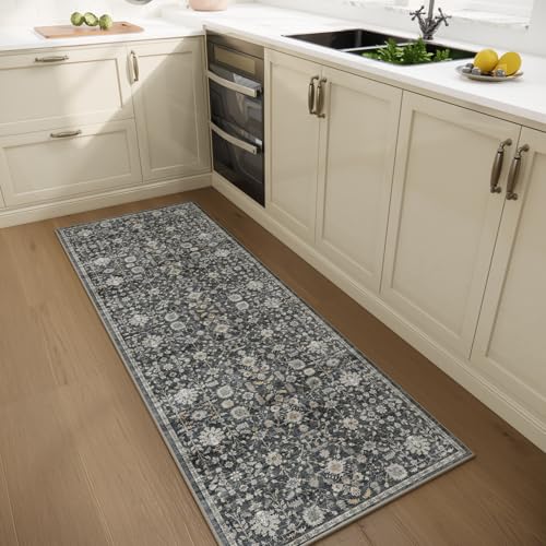 Machine Washable Hallway Runner Rug: 2'x6' Kitchen Rugs Soft Non-Slip Low Pile Vintage Boho Carpet Runners for Indoor Entryway Kitchen Bedside Bedroom Bathroom Farmhouse Decor - color: Black/Gold/Multi, size: 2'x6'