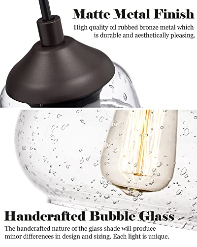 ELYONA 2 Pack Bubble Glass Pendant Lights, 8 Inch Vintage Hanging Lamp Seeded Glass Industrial Pendant Light Fixtures for Kitchen Island, Farmhouse, Bar, Bathroom, Dining Room, Oil Rubbed Bronze - color: Bronze-2 Pack