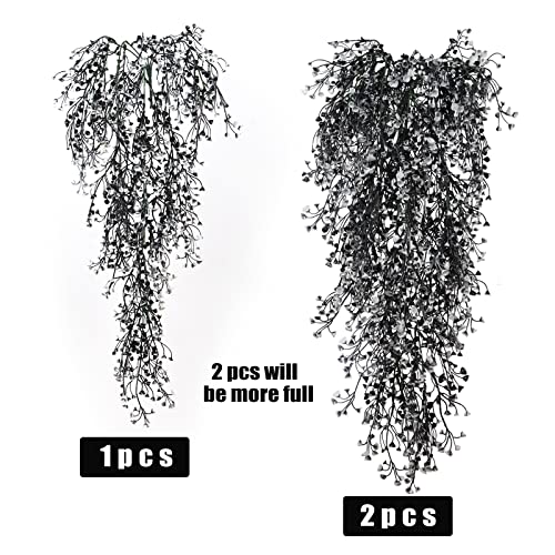 RECUTMS Artificial Hanging Plants 4 Pcs Fake Ferns Artificial Plants Large Faux Hanging Plant Wall Plants Fake Ivy Room Home Garden Wedding Halloween Party Indoor Outdoor Decor(Black White) - color: Black White