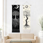 seewan 2 Pack Long Vertical Wall Tapestry, Boho Nature Landscape & Floral Aesthetic Wall Hanging for Bedroom Living Room Home Decor, Long Narrow Art Tapestry with Sunrise Mountain Botanical Designs, 13" × 51" (Night Forest Moon, 13"Wx51"H, Unframed) - col