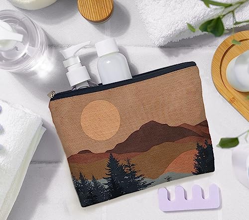 IWXYI Boho Mountain Sun forest Cosmetic Bag,Neutral Boho Mid-Century Sun Women's Makeup Make Up Bag Zipper Pouch Travel Toiletry Gifts For Women Teenage Girls Boho Lover - color: boho mountain