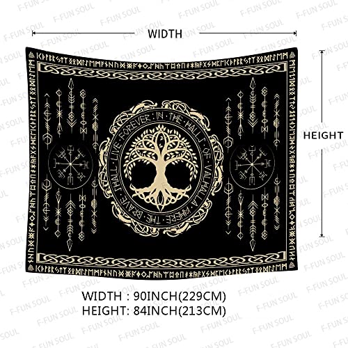 F-FUN SOUL Nordic Vikings Tapestry, 90x84inches Soft Flannel, Viking Yggdrasil Tree of Life Celtic Rune Scandinavian Aesthetic Mythology Tapestry Wall Hanging for Bedroom Living Room Decor GTZYFS1799 - color: Yggdrasil Tree of Life, size: 84"L x 90"W