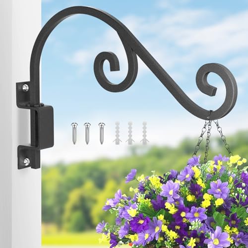 GOODBUY Swivel Plant Hangers Outdoor: 16 Inch Bird Feeder Plant Hanger Metal Wall Mount Hanging Plant Brackets Indoor Wall Hooks Outdoor for Hanging Baskets, Wind Chimes, Lanterns, Flower Pots, Black - color: Matte Black - 1 Pack