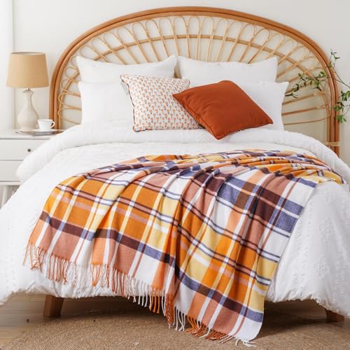 BATTILO HOME Fall Plaid Throw Blanket for Couch Bed, Decorative Orange Fall Blankets, Buffalo Checkered Plaid Blankets and Throws Farmhouse Style for Home Fall Decor 50"x60" - color: Harvest Rust Plaid