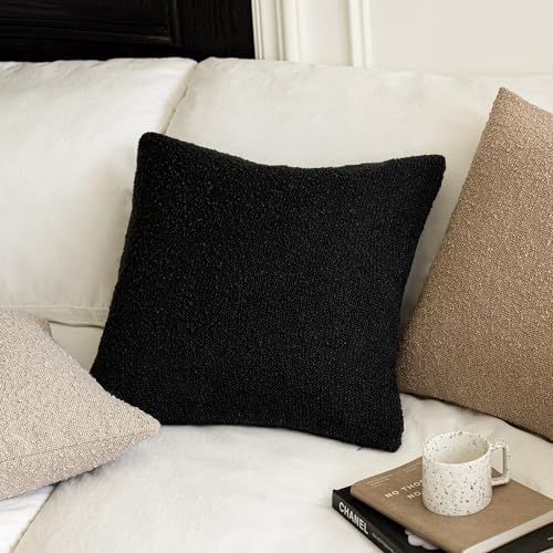 Foindtower Set of 2, Decorative Textured Boucle Throw Pillow Covers Accent Solid Pillow Cases Neutral Soft Cozy Couch Cushion Case for Chair Sofa Bedroom Living Room Home Decor 16 x 16 Inch Black - color: Black, size: 16" x 16" (Pack of 2)