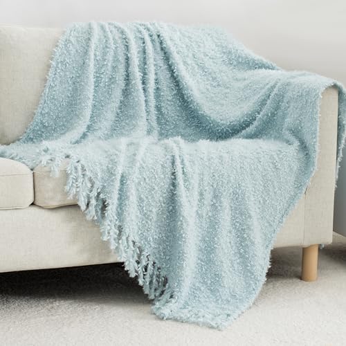 Winter Knit Throw Blanket Fluffy Fuzzy Soft Lightweight Cozy Farmhouse Tassels Chunky Knitted Throws for Couch Sofa Bed (Dream Blue, 50"x60") - color: Dream Blue, size: 50"x60"
