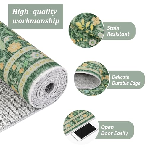 Area Rug for Living Room Ultra Thin Washable Floral Area Rug Non-Slip Boho Flower Carpet - Soft Indoor Throw Rug for Girls Room, Nursery, Playroom - color: Green, size: 8' x 10'