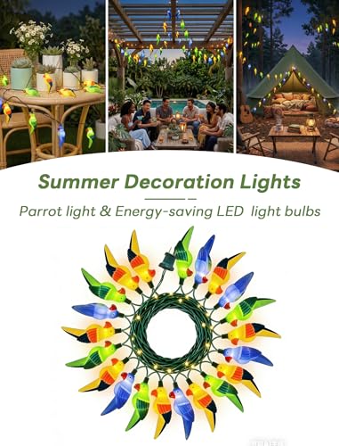 Parrot String Lights, 8.5FT 10 LED Summer String Lights with UL Certified Plug, Waterproof Tropical Party Decorations for Patio, Connectable Hawaiian Lights for Garden Backyard Bedroom Decor - color: 10 LED Parrot Lights