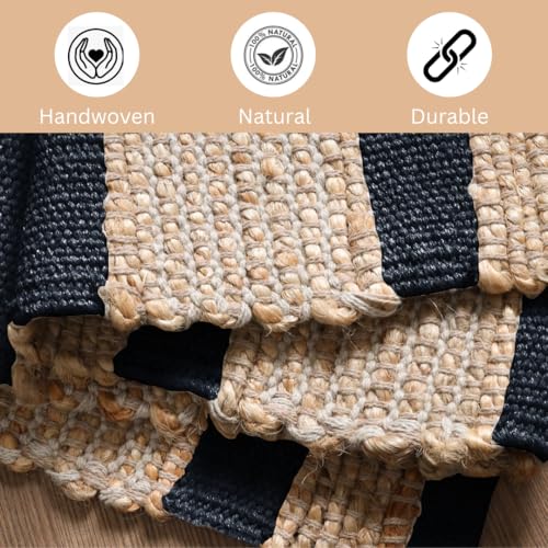 Area Rug Farmhouse 3x5 Feet - Hand Woven Jute Cotton Rug Bohemian Rustic Vintage - Non Slip Floor Rug for Bedroom Living Room Kitchen Dorm Entryway Hallway - Area Rug Natural Black - color: Natural Black, size: 3'x5'