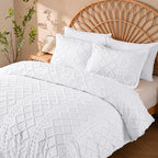 Manyshofu 5Pcs Boho Full Duvet Cover Set - Tufted White Duvet Cover Pattern, Shabby Chic Boho Bedding Set Textured Comforter Covers with Embroidery Pillow Shams