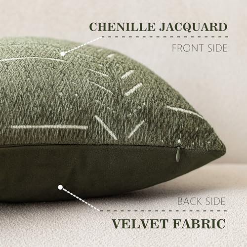 Home Décor Decorative Boho Chenille Throw Pillow Covers, Neutral Lumbar Cushion Covers,Textured Soft Farmhouse Pillowcase for Couch Sofa Chair Bed Living Room,12×20 Inch,Set of 2, Olive Green - color: Olive Green, size: 20" x 12" (Pack of 2)