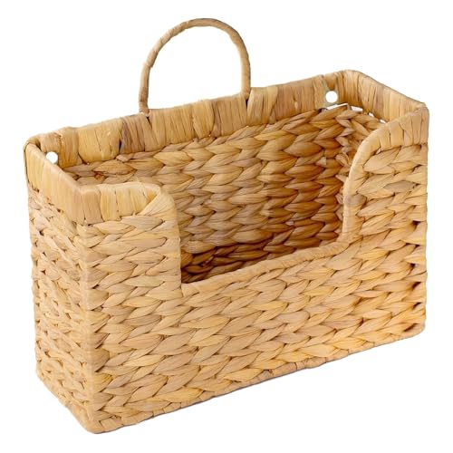 Magazine Holder Wall Basket Water Hyacinth Woven Mail Organizer, Wicker Wall Hanging Baskets for Magazines, Letters & Storage Decorative Mail Holder, Magazine Rack, Hanging Basket 11.8x4.3x7.9 Inch - color: Natural