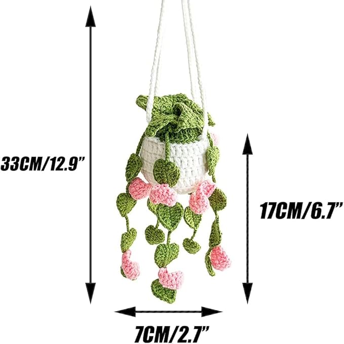 Crochet Hanging Basket, Boho Knitted Plant Mirror Hanger, Cute Car Plant Accessories (F)