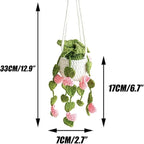 Crochet Hanging Plant for Car, Cute Car Plant Accessories, Knitted Plant Car Mirror Hanger, Boho Car Plant Crochet Hanging Basket (D)