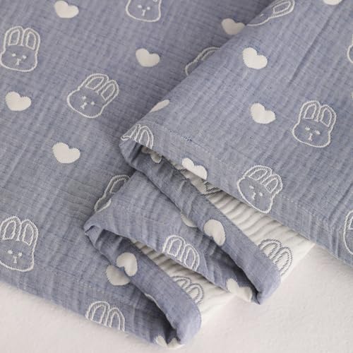 NTBAY 3 Layer Oversized Muslin Cotton Toddler Blanket, Jacquard Reversible Nursery Bed Blanket, Super Soft and Thermal for All Seasons, Baby Gift, 45"x60", Blue Rabbit - color: Blue Rabbit, size: 45x60 Inch (Pack of 1)