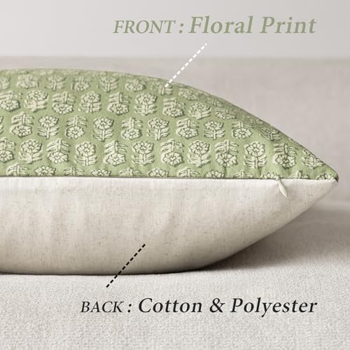 Foindtower Set of 2 Decorative Vintage Floral Print Throw Pillow Covers Neutral Modern Farmhouse Cushion Covers Boho Home Decor for Sofa Chair Couch Bedroom Living Room Outdoor,18×18 Inch,Lime Green - color: Lime Green, size: 18" x 18" (Pack of 2)
