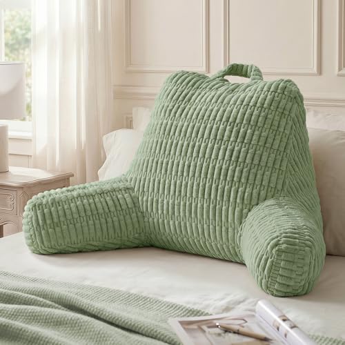 Blissful Diary Reading Pillow, Large Backrest Pillow with Shredded Memory Foam for Adult & Children, Designed for Bed and Couch Sitting Up, Includes Arms, Pockets and Washable Cover, Sage Green - color: Textured Sage Green, size: Large(20inch)