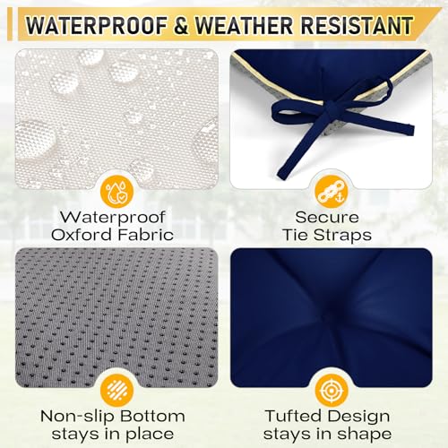 4 Pack 19x19 Inch Shredded Foam Chair Cushions with Straps - All-Season Seat Pads for Indoor/Outdoor Dining, Office, Patio, Kitchen Chairs (Blue, 19 INCH × 19 INCH) - color: Blue