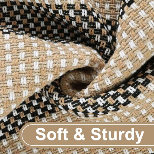 Black and Tan Boho Striped Rugs, 3x5 Rug Outdoor Front Door Mat Hand Woven Washable Rugs for Entryway, Foldable Front Porch Rug for Kitchen/Home Entrance/Farmhouse - color: Black and Tan, size: 3'x5'