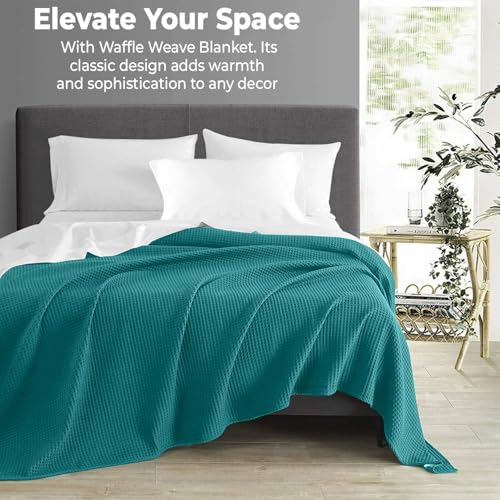 100% Cotton Blankets for Bed - Waffle Weave Blankets for Summer, Lightweight and Breathable Soft Woven Blanket for Spring (Teal, Throw (50" x 60")) - color: Teal, size: Throw (50" x 60")