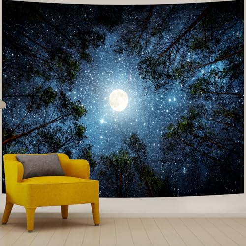 Extra Large Galaxy Forest Tapestry for Bedroom Ceiling 118" X 98", Big Space Night Starry Sky Blue Tapestry Aesthetic, Oversized Milky Way Moon Stars Backdrop Wall Hanging for Dorm Living Room Decor - color: Galaxy Forest Tapestry, size: 118"L x 98"W