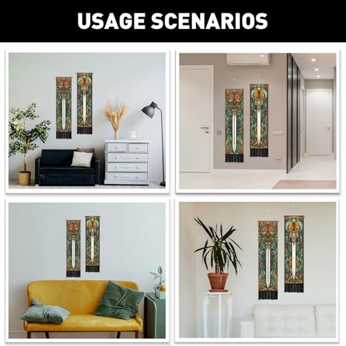 PLIGREAT 2 Pack Fantasy Weapons Vertical Tapestry Swords Aesthetic Wall Hanging for Bedroom Bathroom Living Room Vintage Long Narrow Wall Hanging Dorm Room Home Art Decor - color: green,brown