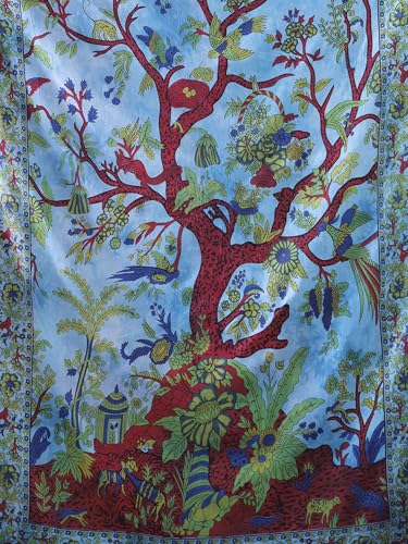 Popular Handicrafts Tree Of Life Twin Size Hippie Tie dye Psychedelic Tapestry Wall Hanging - Indian Maditation Gypsy Bohemian Hippy Dorm Room Decor Blue 53 x 78 Inch - color: Blue, size: 78"L x 53"W