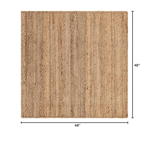 Rugs.com - Braided Jute Rug – 4 Ft Square Natural Jute Area Rug – Eco-Friendly Coastal Decor for Entryways, Bedrooms, and Home Offices - size: 4' x 4' (Square)