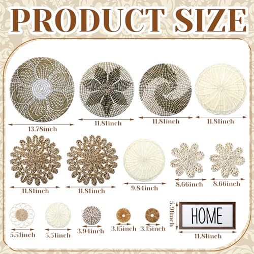 Xuhal 15 Pcs Boho Wall Basket Decor Handcrafted Seagrass Woven Wall Basket Rustic Round Woven Hanging Art for Home Farmhouse Kitchen Table Living Room(Elegant Style) - style: Elegant Style