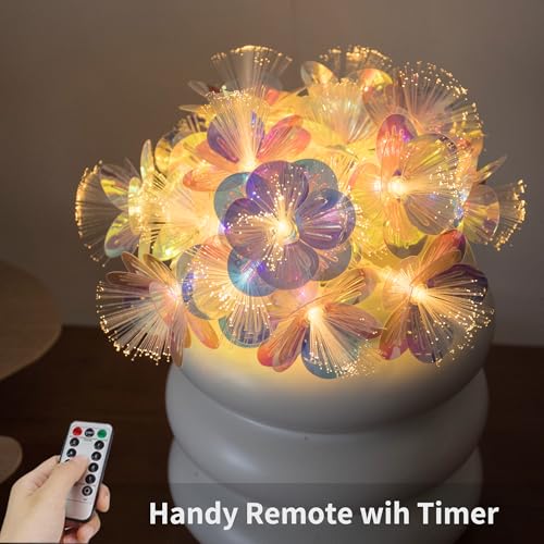YOLIGHT Fiber Optic Flower String Lights Battery Operated with Timer, 13ft 20 LED Flower Garland Lights Fairy Decor Light for Room Table Wedding Christmas Easter Décor (Warm White) - color: Warm White, size: 13ft
