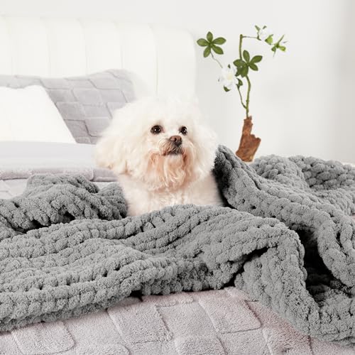 Amélie Home Chunky Knit Throw Blanket for Couch, Soft Chenille Handmade Crochet Throw Rope Knit Blanket for Bed, 40"x50", Light Grey - color: Light Grey, size: 40"x50"
