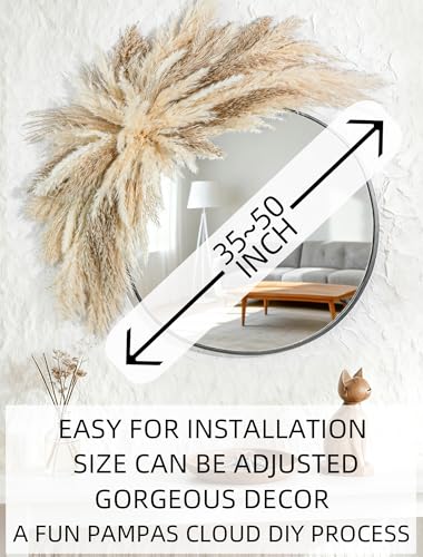 Fluffy Boho Wall Decor - DIY Pampas Grass Kits,Need to Assemble,Decorative Pampas Cloud,Mirror Decorative,for Entryway Bedroom Living Room Bathroom House Warming Gifts New Home Essential - size: X-Large