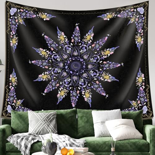 Damanse Floral Tapestry Wall Hanging Cute,Boho Wall Tapestry for Bedroom Aesthetic,Mandala Living Room Decor for Teen Girls (Purple, 59.80" x 78.70") - color: Purple, size: 78.7"L x 59.8"W