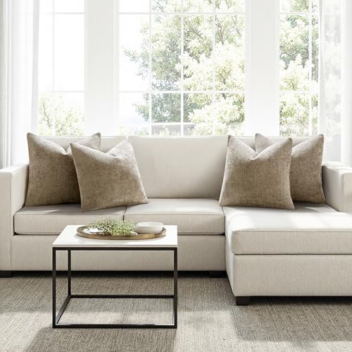 MIULEE Pack of 4 Couch Throw Pillow Covers 18x18 Inch Khaki Soft Decorative Chenille Pillow Covers Farmhouse Accent Cushion Covers for Boho Home Decor Sofa Bedroom Living Room - color: Khaki, size: 18" x 18" (Pack of 4)