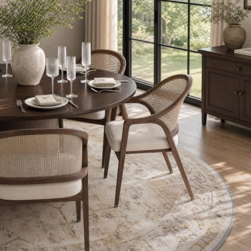 AMOAMI-6FT Round Rug-Rugs for Living Room-Vintage Soft Beige Rugs for Bedroom-Non Slip Circle Rug-Machine Washable Rug for Dining Room Living Room Bedroom Office Under Table - color: Beige, size: 6' (Round)