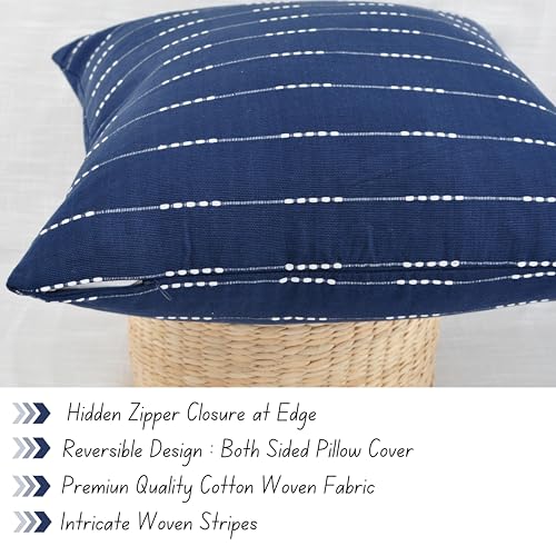 Navy Blue Pillow Cases 20 x 20 inches/Cotton Woven Stripe Pattern Contemporary Luxury Cushion Covers/Simple Throw Modern Pillow Covers for Living Room Sofa, Couch, Bed, Set of 2 - color: Blue, size: 20" x 20" (Pack of 2)