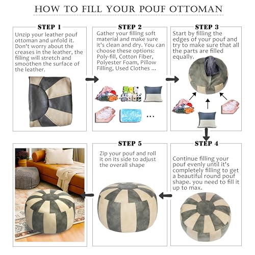 Thgonwid Unstuffed Moroccan Ottoman Pouf Cover, Ottoman Footstool Storage Solution, Bean Bag Chair, Foot Rest, Gray & Mushroom - color: Gray & Mushroom