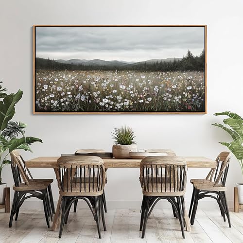 HGUAOA Vintage Landscape Wall Art for Bedroom and Living Room - Large Floral Artworks Farmhouse Wall Decor - Framed Neutral Nature Pictures - Above Bed Wall Decor with Mountain Scenery 24×48IN - color: Vintage-F, size: 48"L x 24"W