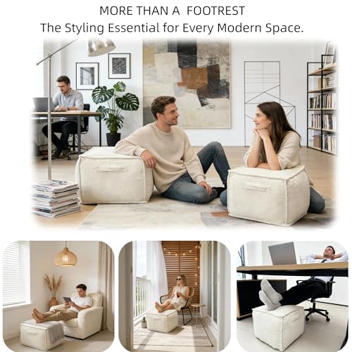 Ottoman Foot Rest Square Pouf with Side Handles - Soft Fabric with Storage, Easy to Move for Living Room, Home Decor & Daily Lounging,A Square Modern Foam Filled Foot Stool Perfect to Rest Your Feet